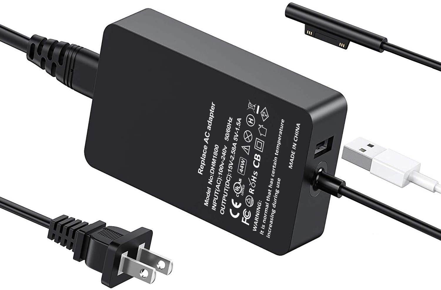 Surface Charger 44W 15V 2.58A Compatible with Microsoft Surface Laptop 1/2/3, New Surface Pro 7/6/5/4/3/X, Surface Book 1/2, Surface Go 1/2