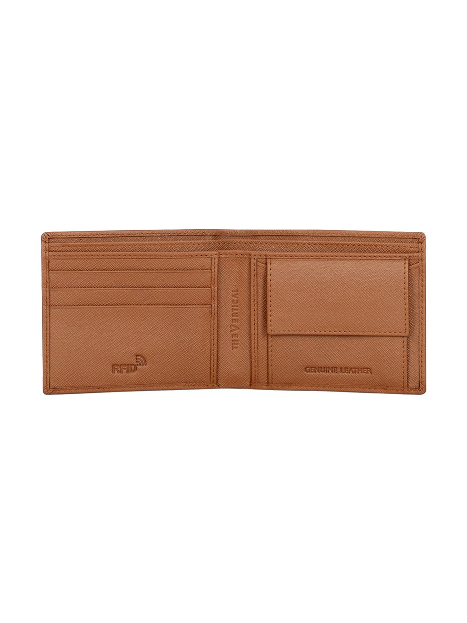 The Vertical Tan Textured Leather Bi-Fold Wallet for Men
