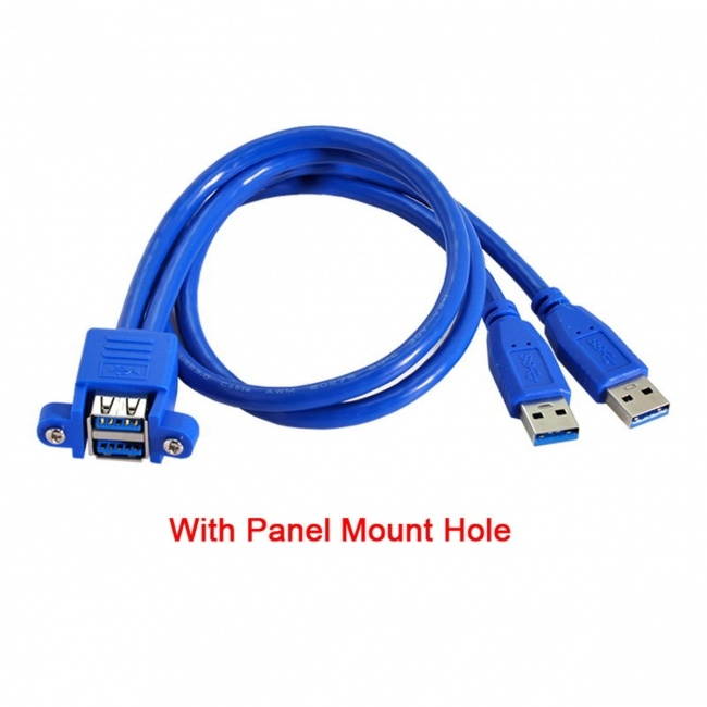 CY Combo Dual USB 3.0 Male to Stackable Female Extension Cable 50cm with Screw Panel Mount Holes