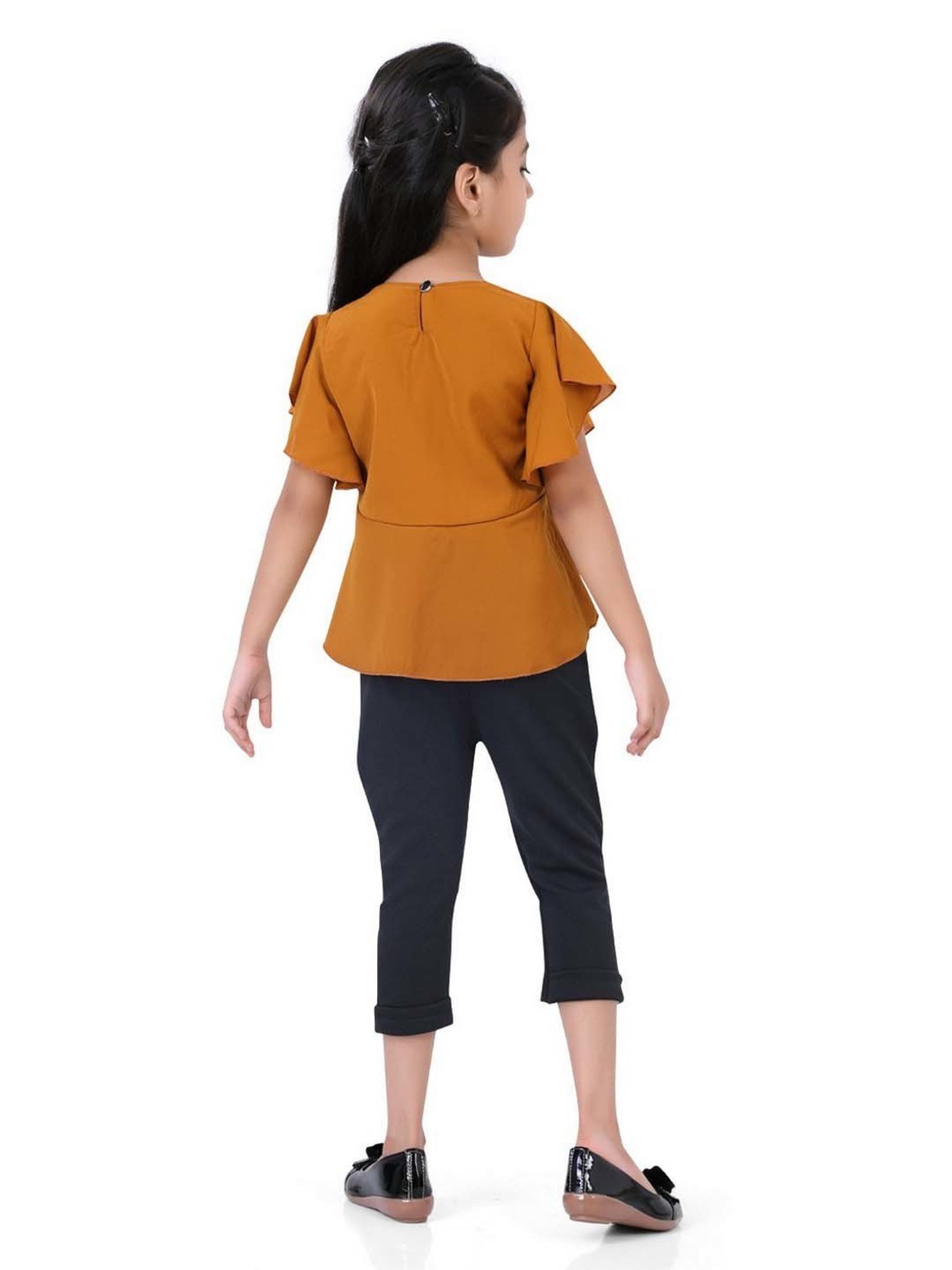 poplins Kids Mustard & Black Cotton Regular Fit Top Set