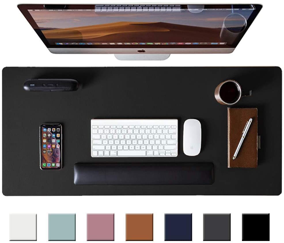 Leather Desk Pad Protector,Mouse Pad,Office Desk Mat,31.5" x 15.7" Non-Slip PU Leather Desk Blotter,Laptop Desk Pad,Waterproof Desk Writing Pad for Office and Home - Black