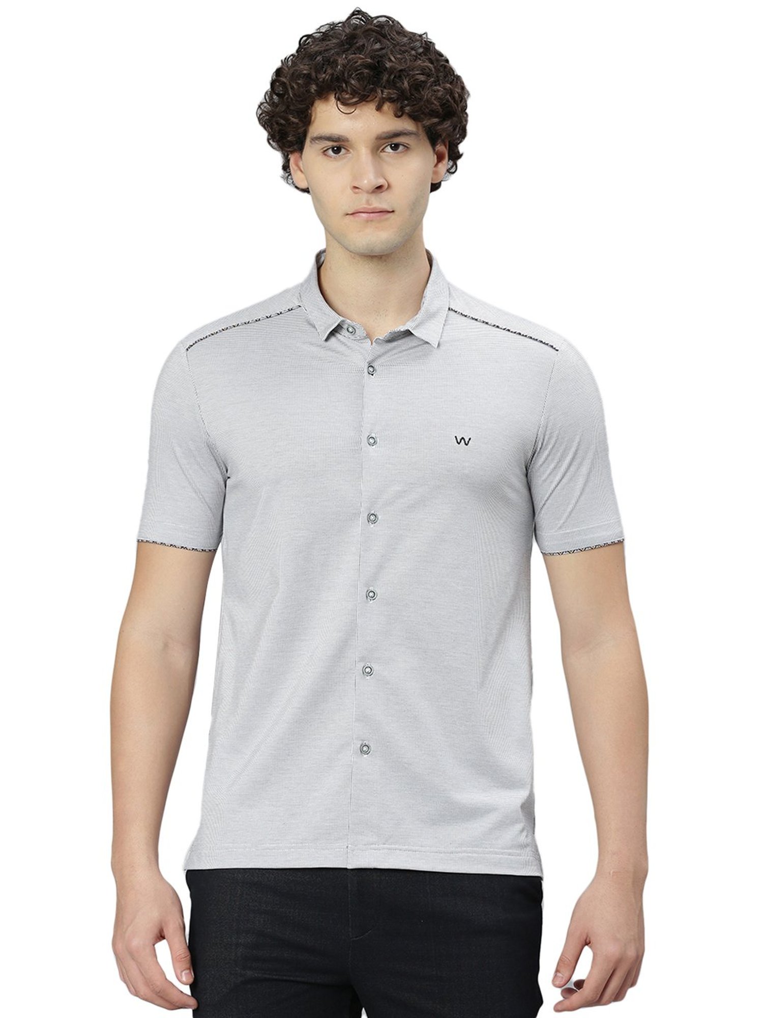 Slowave White & Black Regular Fit Printed Shirt