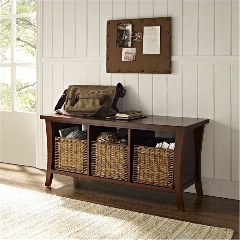 Wood Entryway Storage Bench in Mahagony Brown-Bowery Hill