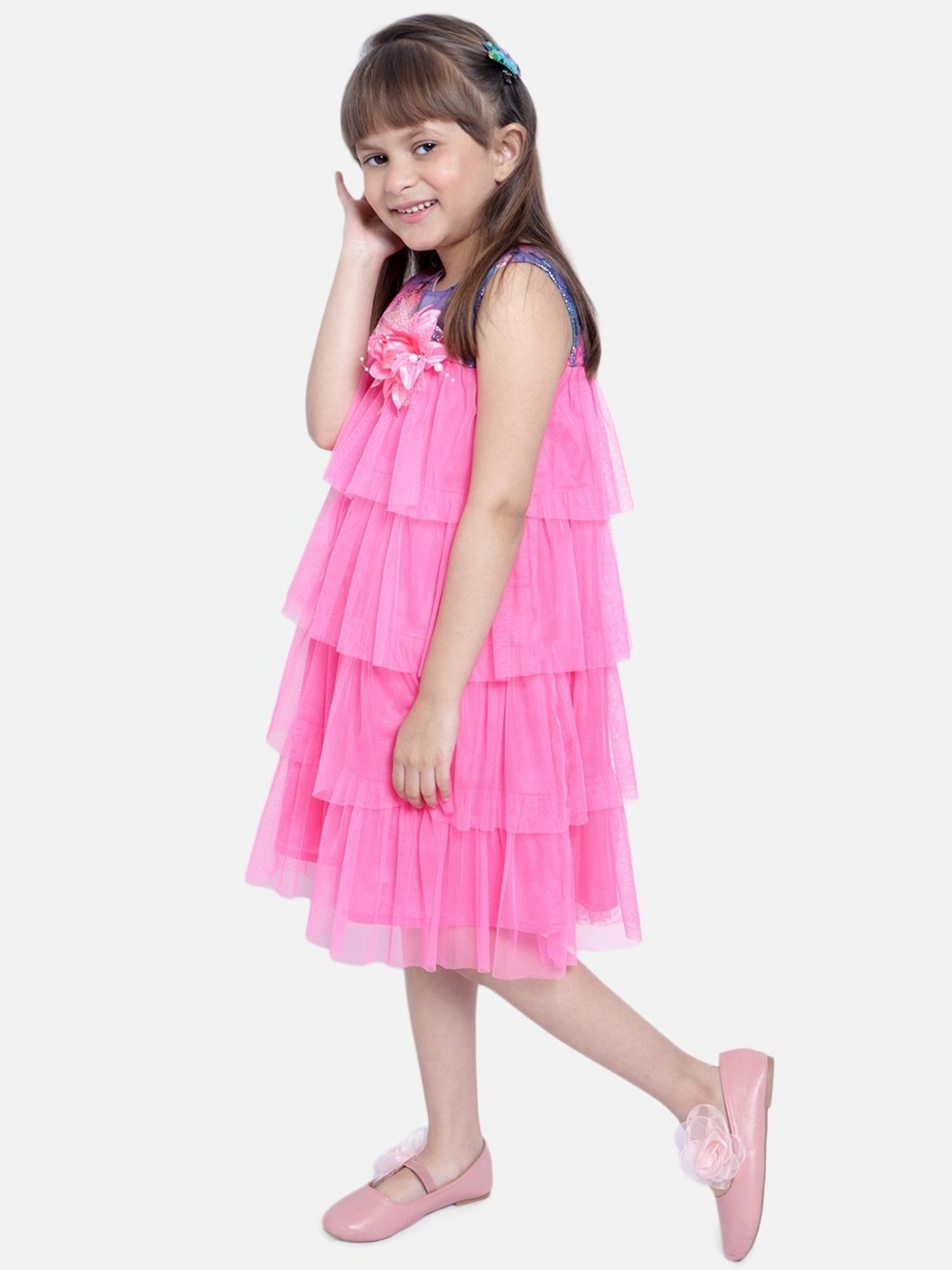 Nauti Nati Kids Pink & Blue Printed Dress