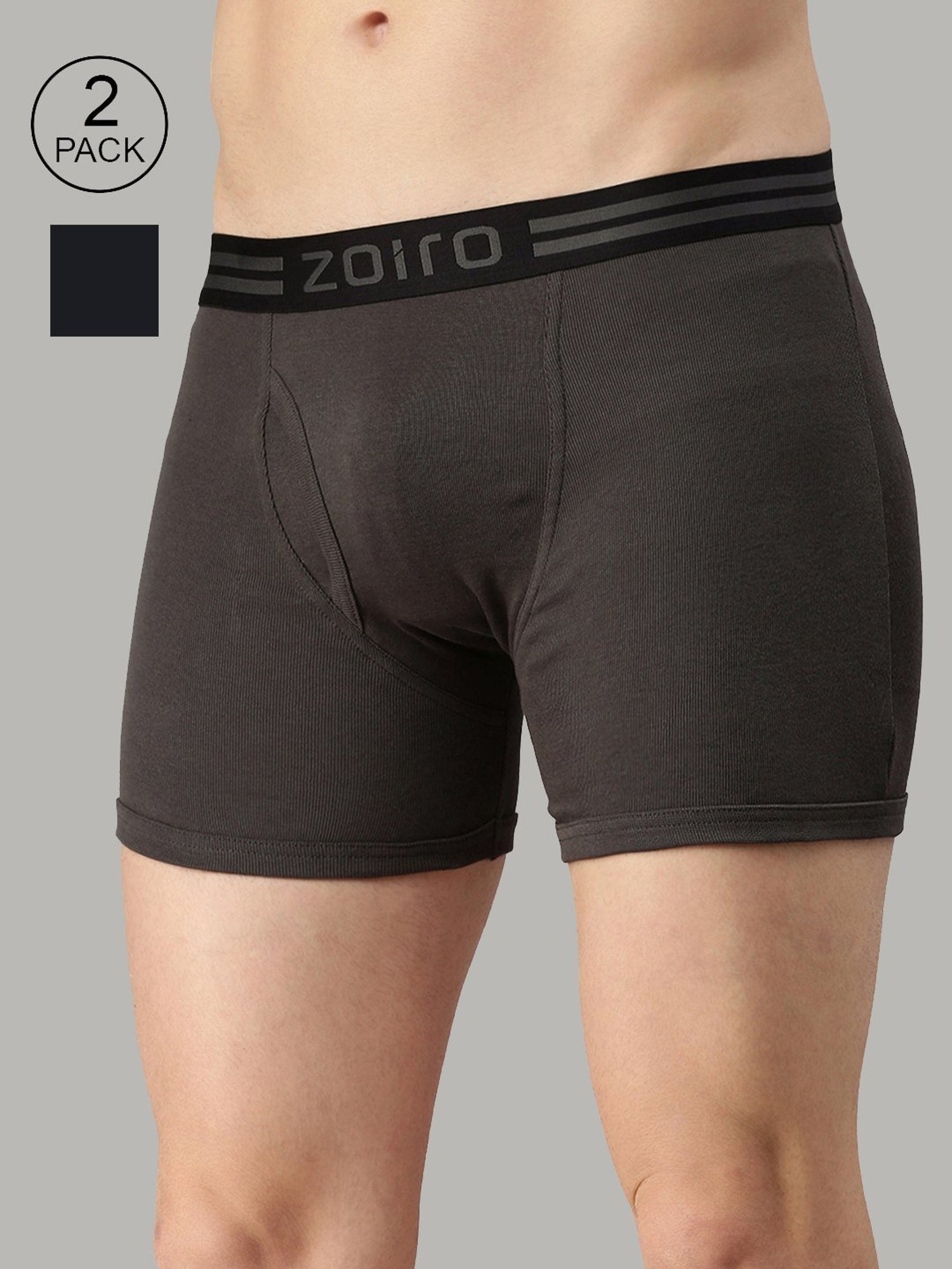 Zoiro Smoked Pearl & Dark Denim Cotton Regular Fit Trunks - Pack Of 2