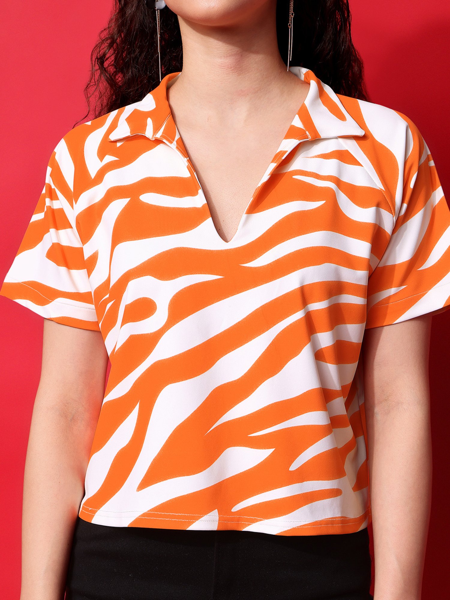PURVAJA Orange & White Animal Print Top