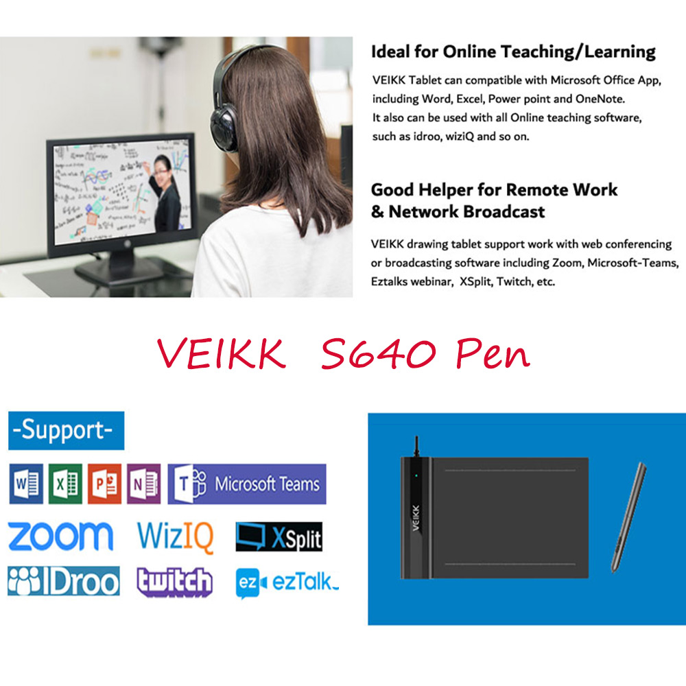 VEIKK S640 V2 OSU!Ultrathin Tablet  6x4 Inch Digital Drawing Pen Tablet with Battery-free Pen (8192 Levels Pressure)for Android Windows and Mac OS