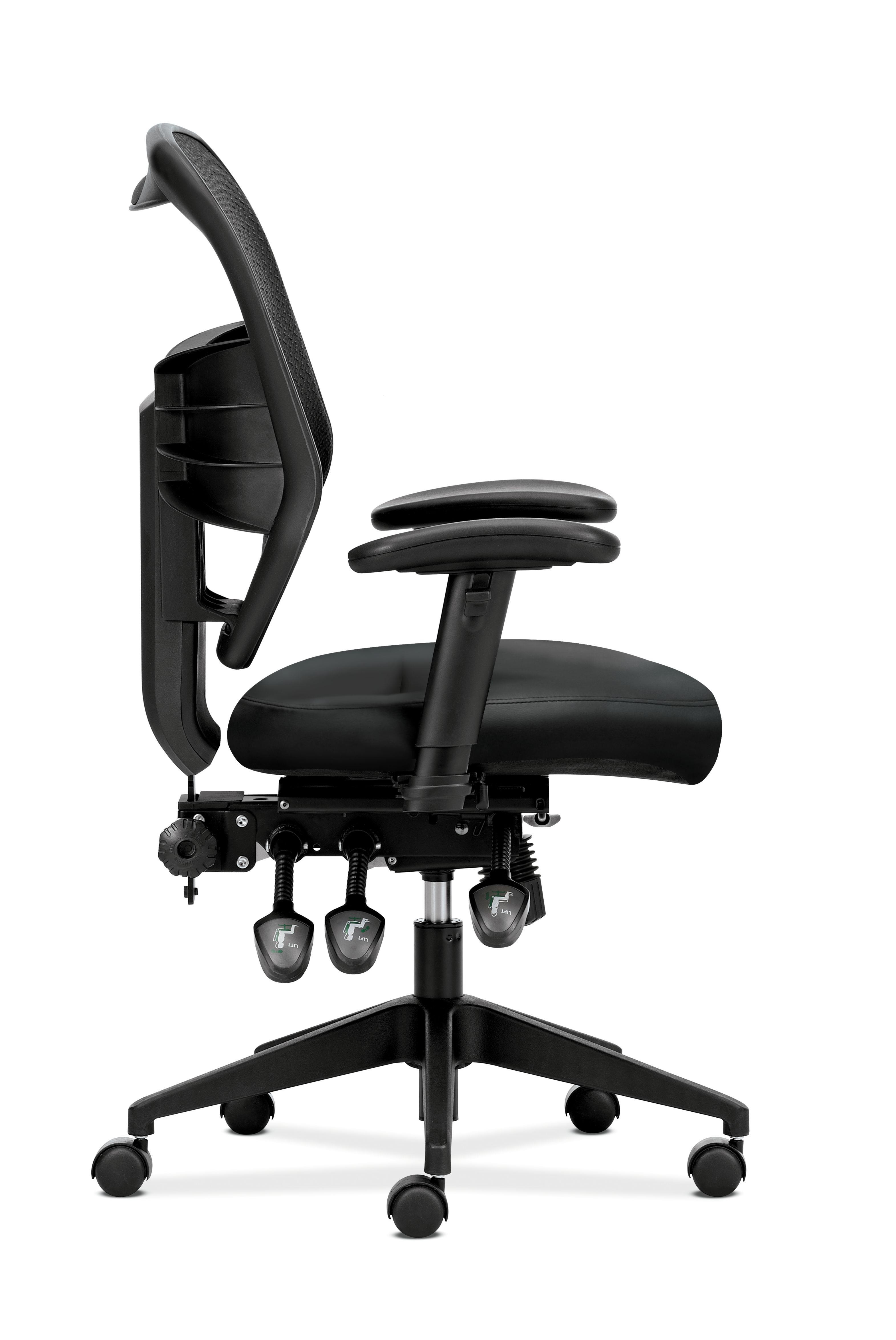 Prominent Mesh High-Back Task Chair Seat Glide 2-Way Arms Black Leather