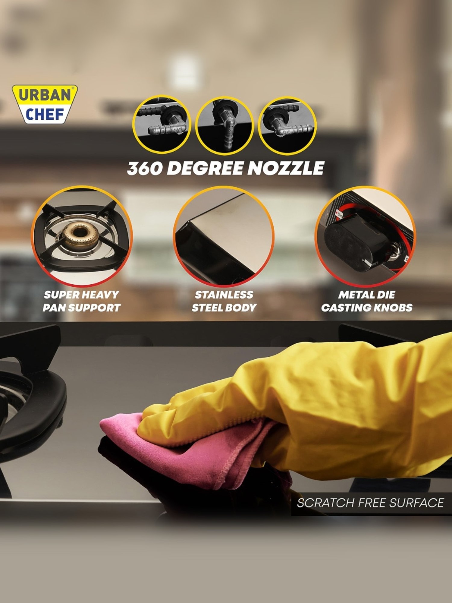 Urban Chef Gas Stove with 3 Burners ( Silver )