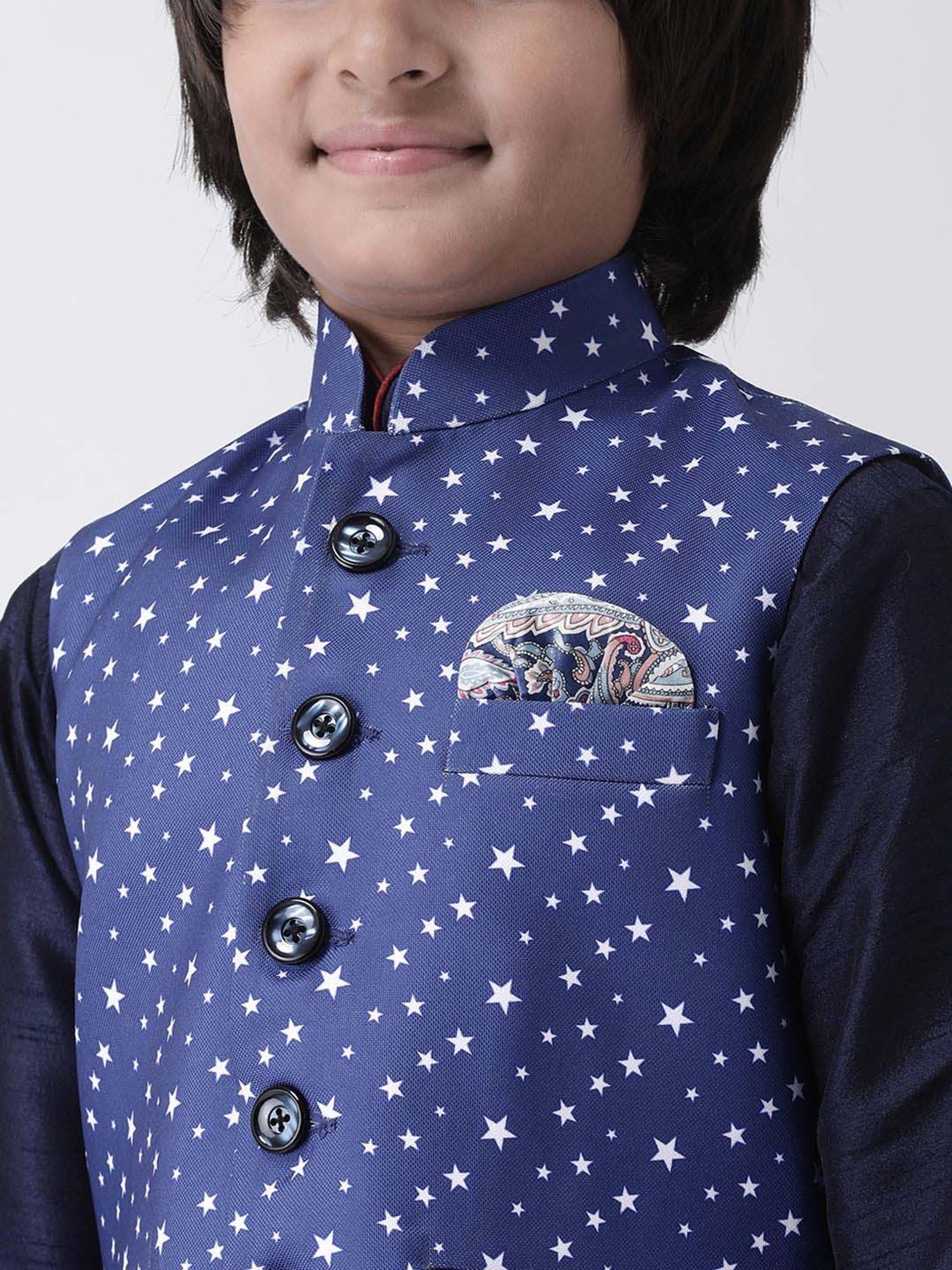 Hangup Plus Kids Navy Printed Full Sleeves Kurta Set