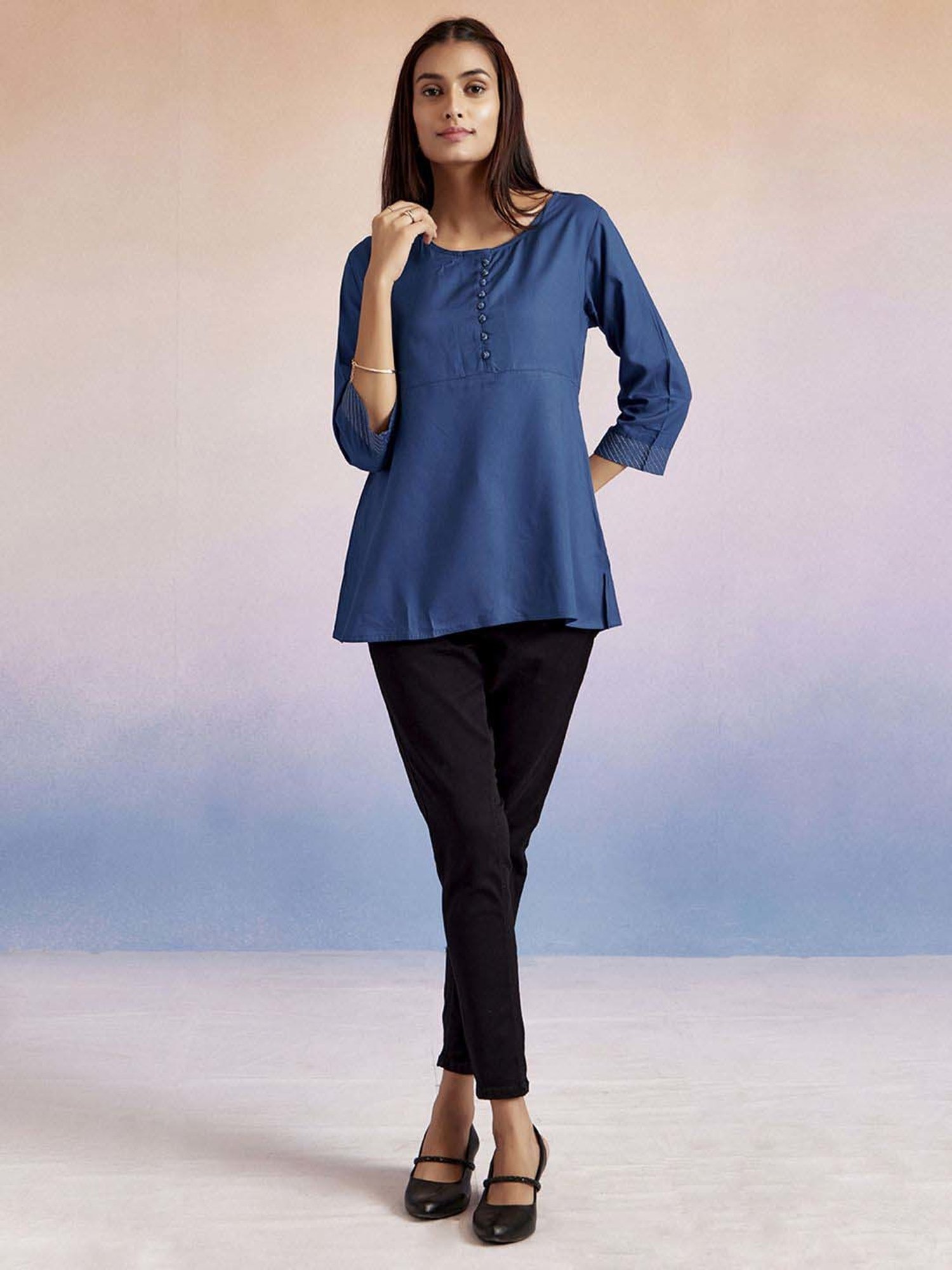 Jaipur Kurti Blue Plain Top