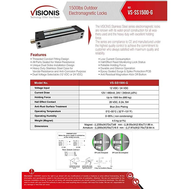 FPCSS1500G 1500 lbs Outdoor and Gate Electromagnetic Lock CE Listed