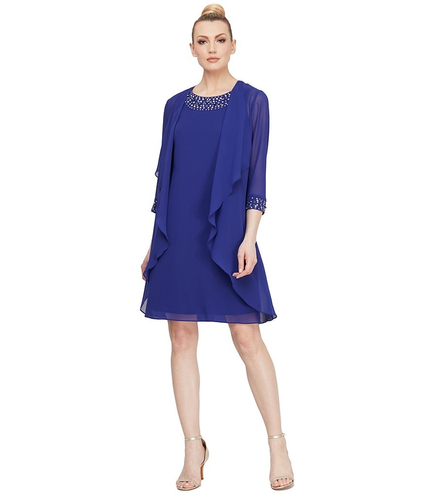 Kay Unger Long Bishop Sleeve V-Neck Crepe A-Line Dress