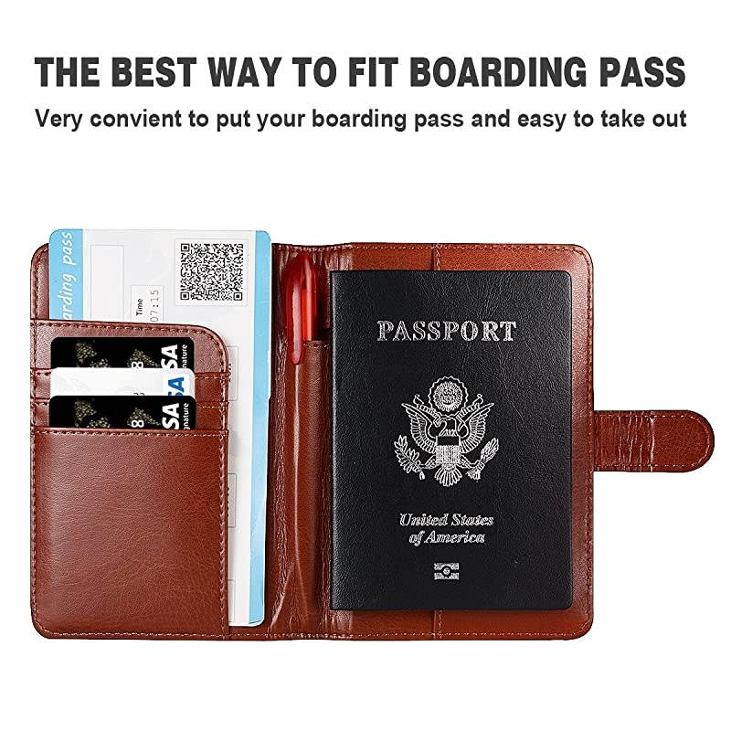 Leather Passport Holder Cover RFID Blocking Travel Passport Wallet Card Organizer passport case Brown
