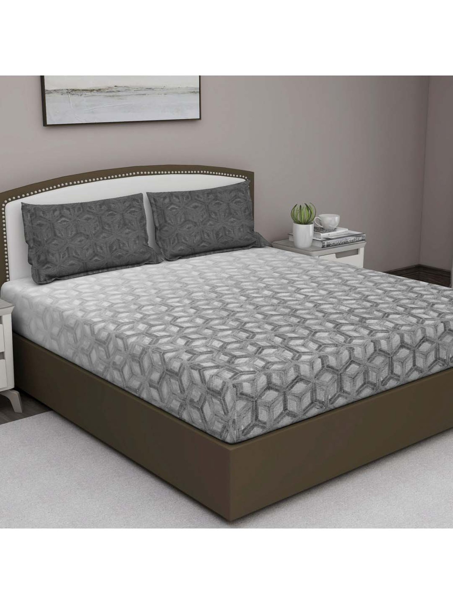 GM Charcoal Grey 100% Cotton 180 TC Queen Bedsheet Set