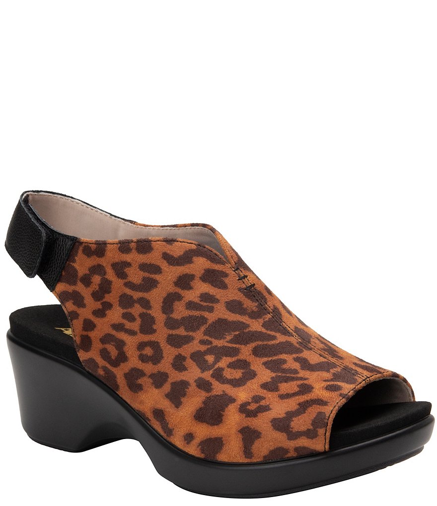 Alegria Rosie Leopard Print Dream Fit Peep Toe Wedge Slingback Pumps