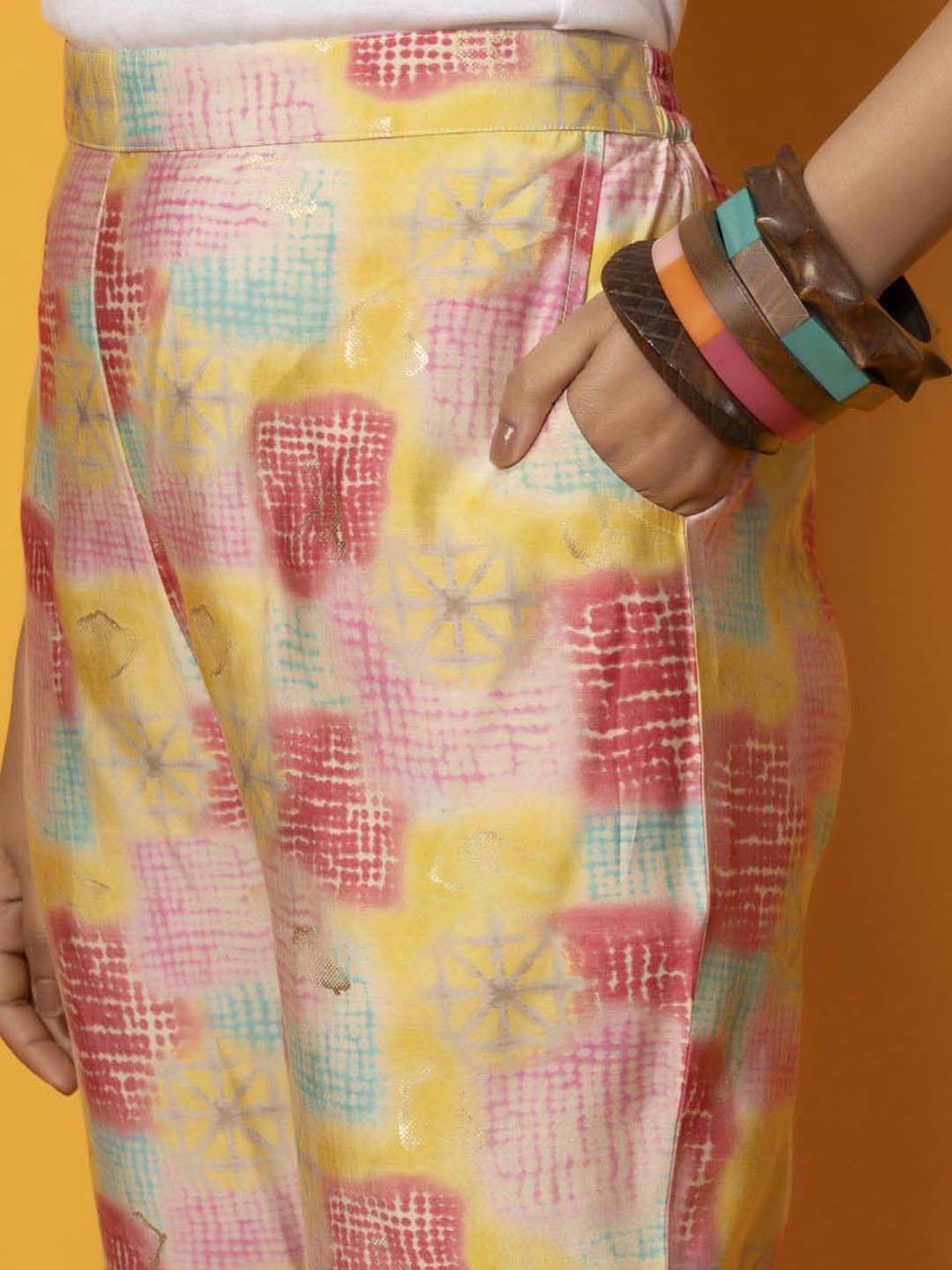 Libas Yellow Printed Silk Blend Co-Ords