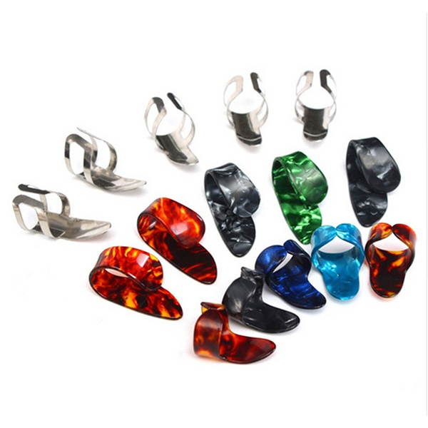 15pcs Stainless Steel Celluloid Thumb Finger Guitar Picks with 15 Grid Case Storage Box