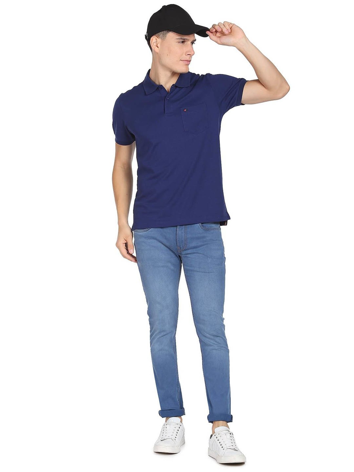 AD by Arvind Blue Slim Fit Polo T-Shirt