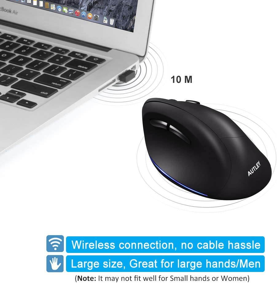 Yijianxi Wireless ergonomic mouse, 2.4G optical wireless vertical mouse with adjustable DPI 800/1200/1600, large pink finger holder