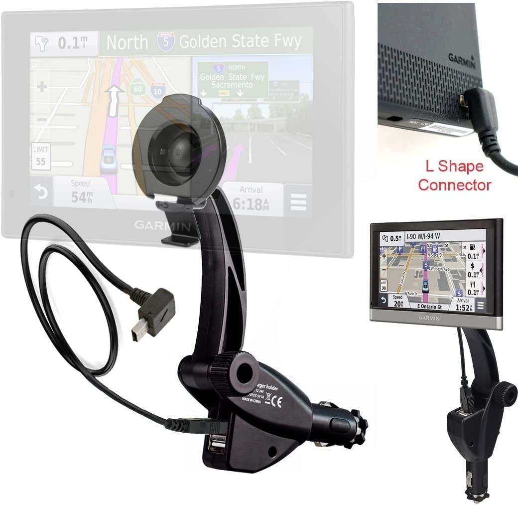 ChargerCity Dual USB Lighter Socket Car Mount w/Cable Charger Adapter for Garmin Nuvi 42 44 52 54 55 56 57 58 65 66 67 68 2457 2497 2539 2557 2558 2559 2577 2589 2597 2598 2599 2639 2689 2699 LM GPS
