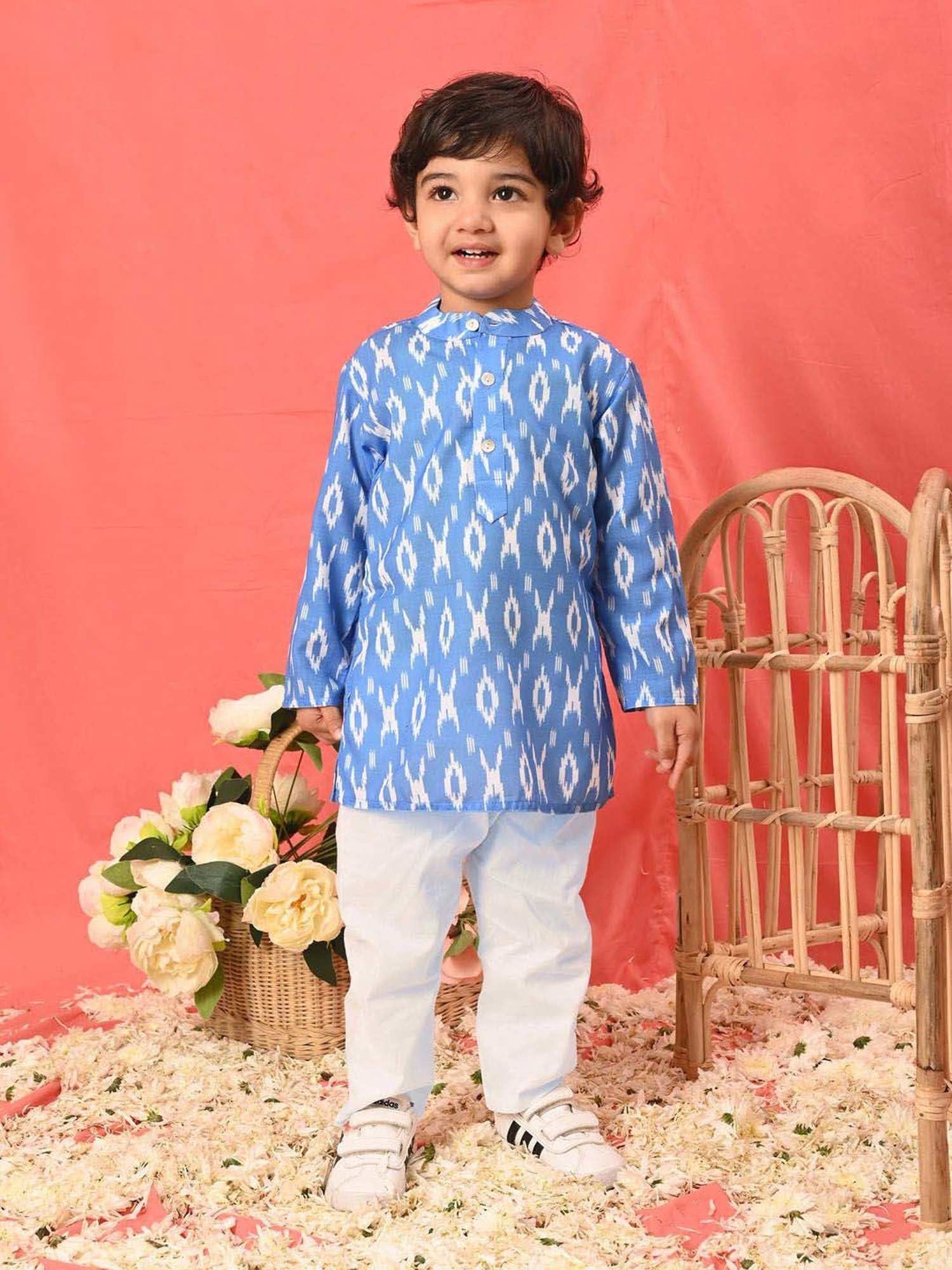 Nino Bambino Kids Navy & White Checks Kurta with Pyjama