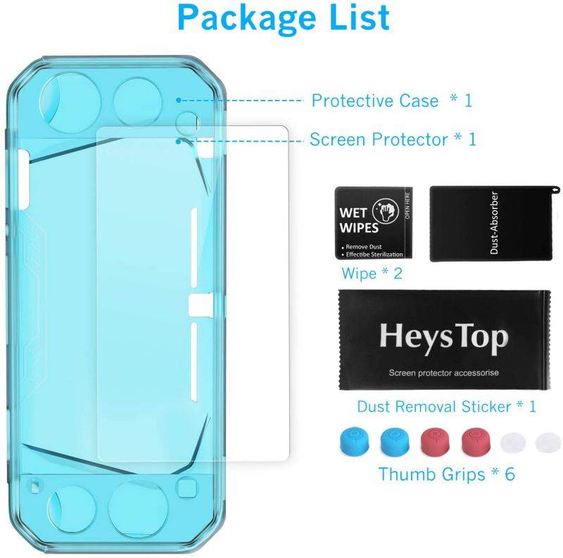 HEYSTOP Case for Nintendo Switch Lite, Soft TPU Protective Case Cover for Nintendo Switch Lite with Switch Lite Tempered Glass Screen Protector and Thumb Stick Caps (Blue)