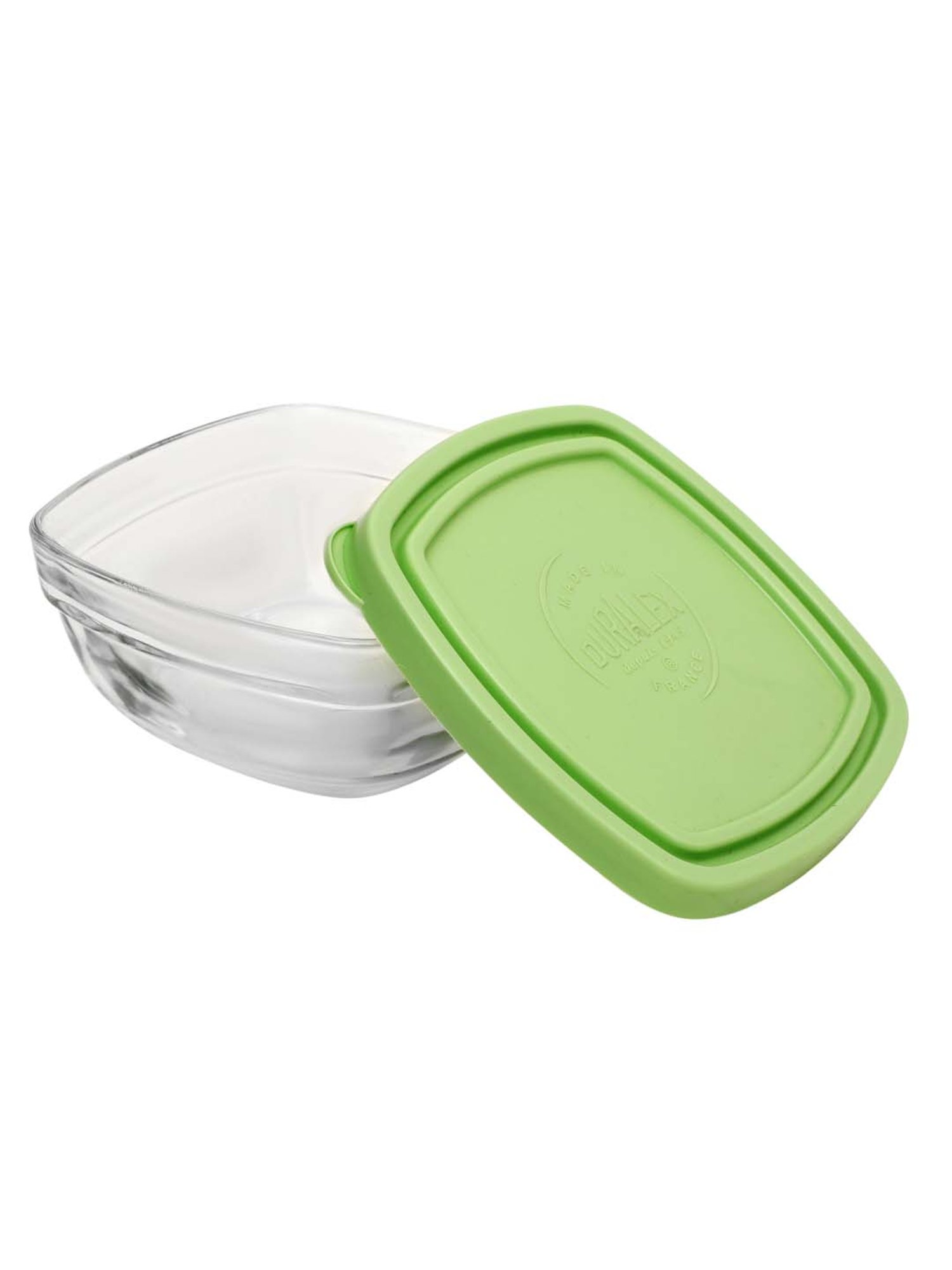 Duralex 'Freshbox' Transparent & Green Glass 11 cm Container With Lid (0.3 L) - Set of 2
