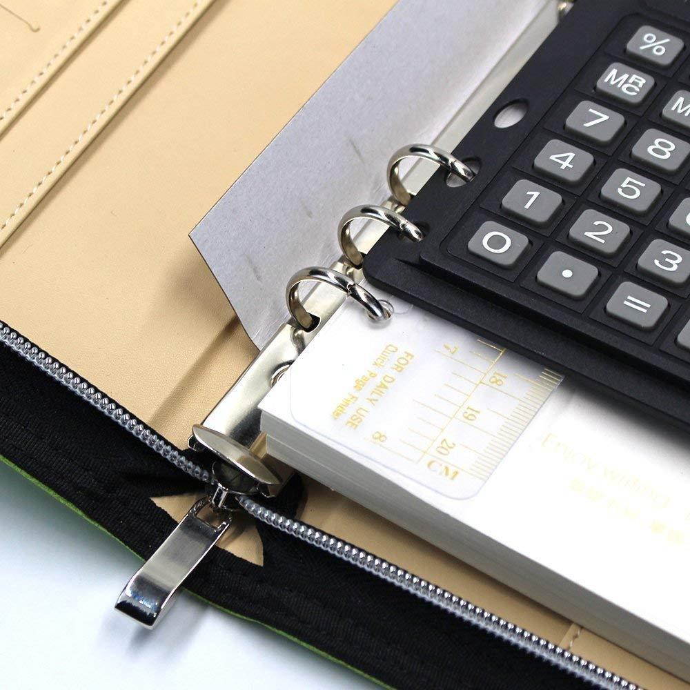 Chris-Wang 1Pk PU Woven Pattern Zipper Binder Business Zippered 6-ring Portfolio Planner -Filler Paper, Pagefinder Ruler, Calculator, Clear PVC Card Bag Included (A5, Blue)