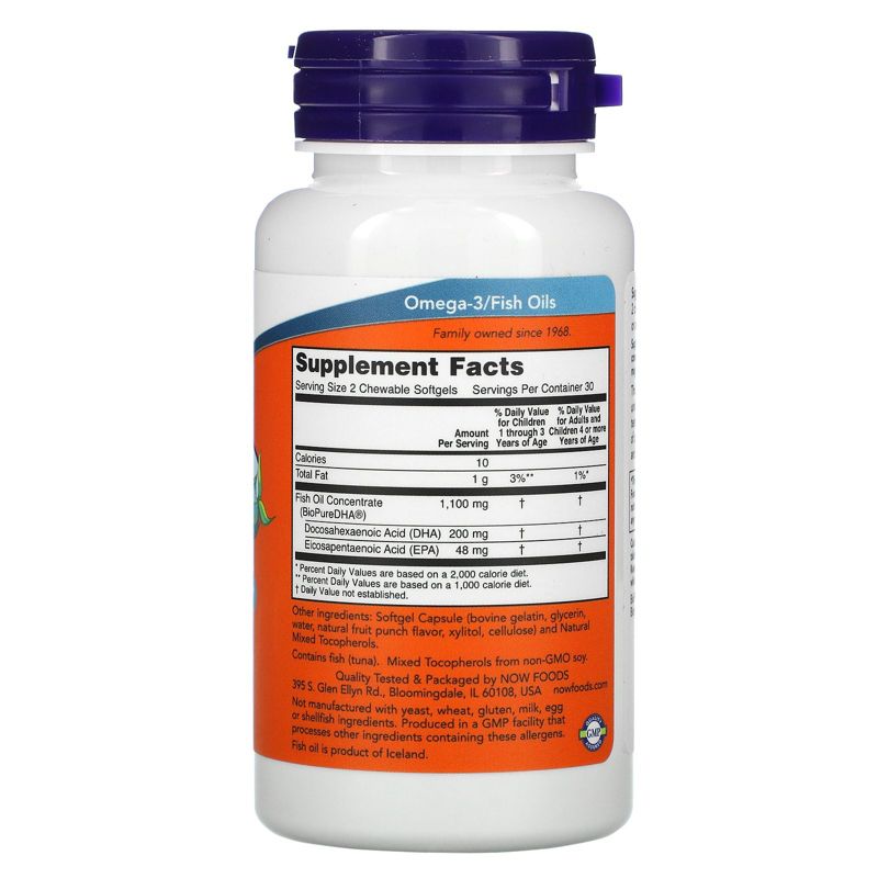 Now Foods Kid's Chewable DHA, Tasty Fruit Flavor, 60 Softgels, Omegas and Fish Oil