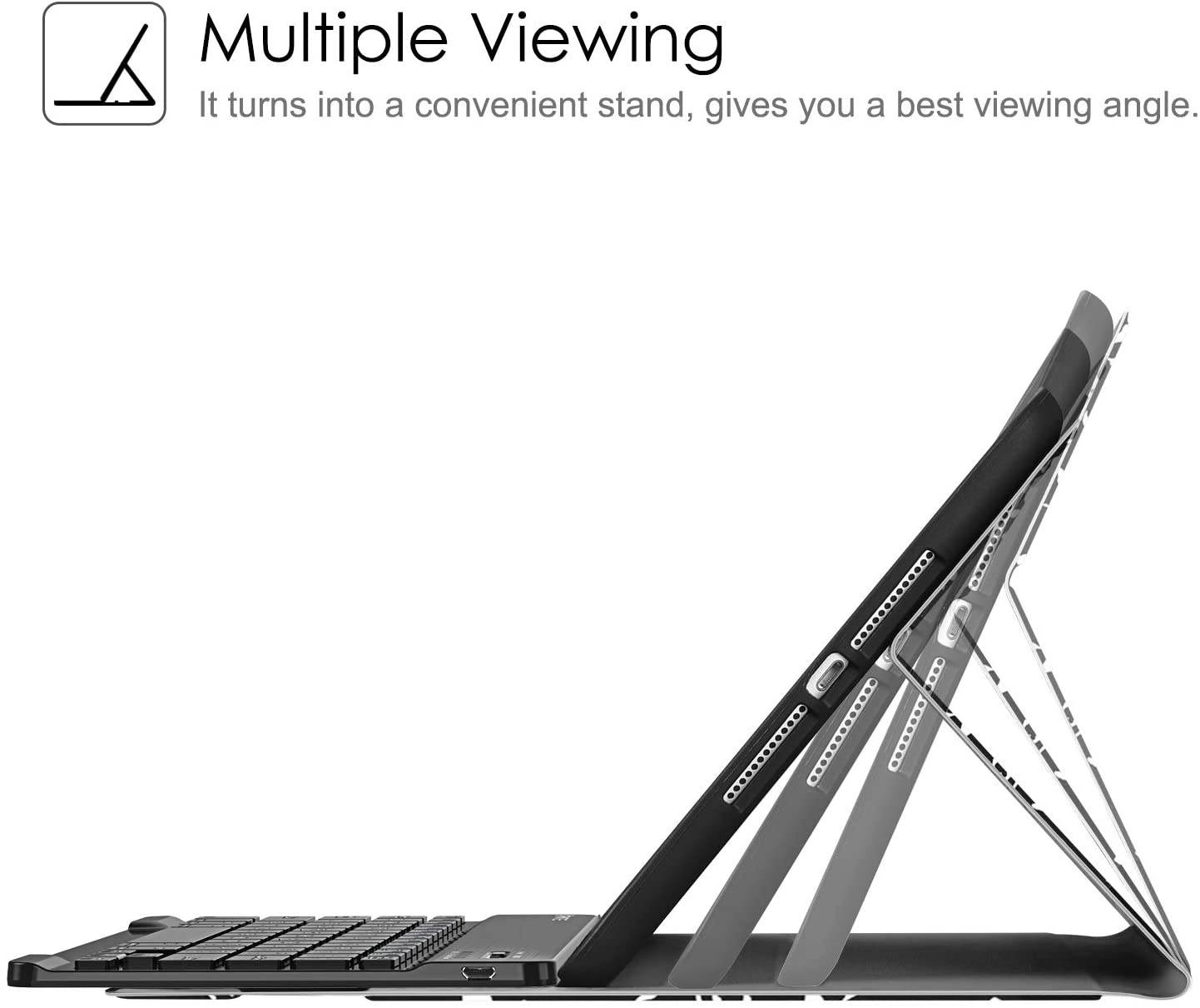 Fintie Keyboard Case for New iPad 8th Gen (2020) / 7th Gen (2019) 10.2 Inch Soft TPU Back Cover w/Magnetically Detachable Wireless Bluetooth Keyboard 7 Color Backlight Composition Book Black