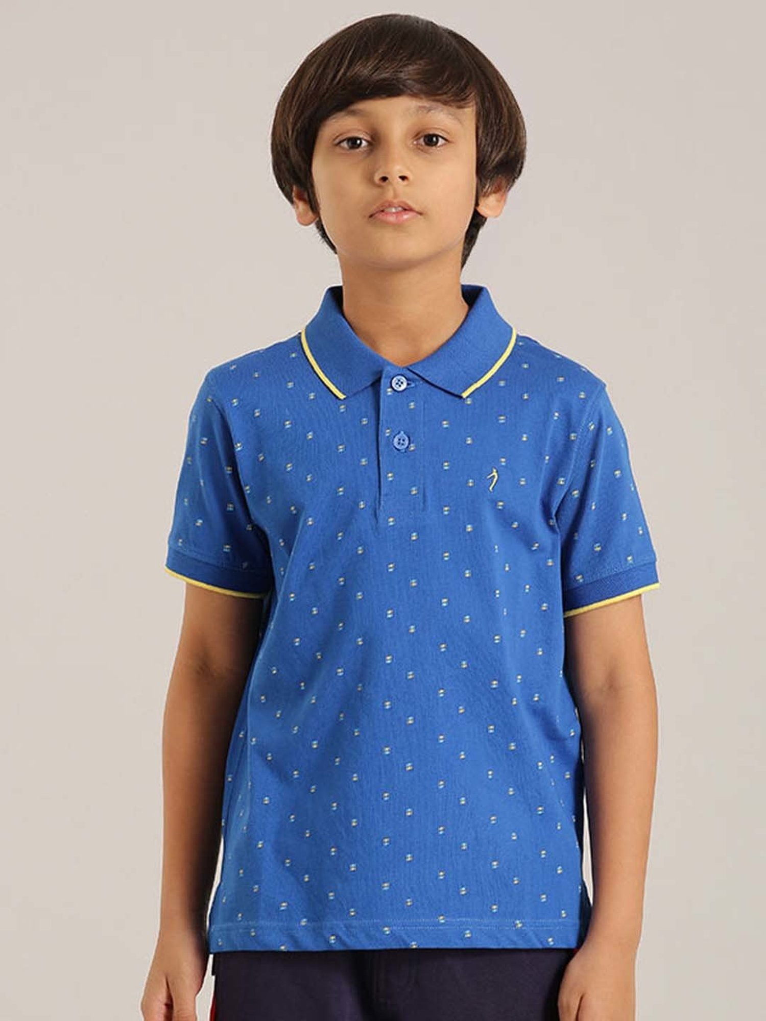 Indian Terrain Kids Blue Cotton Printed Polo T-Shirt