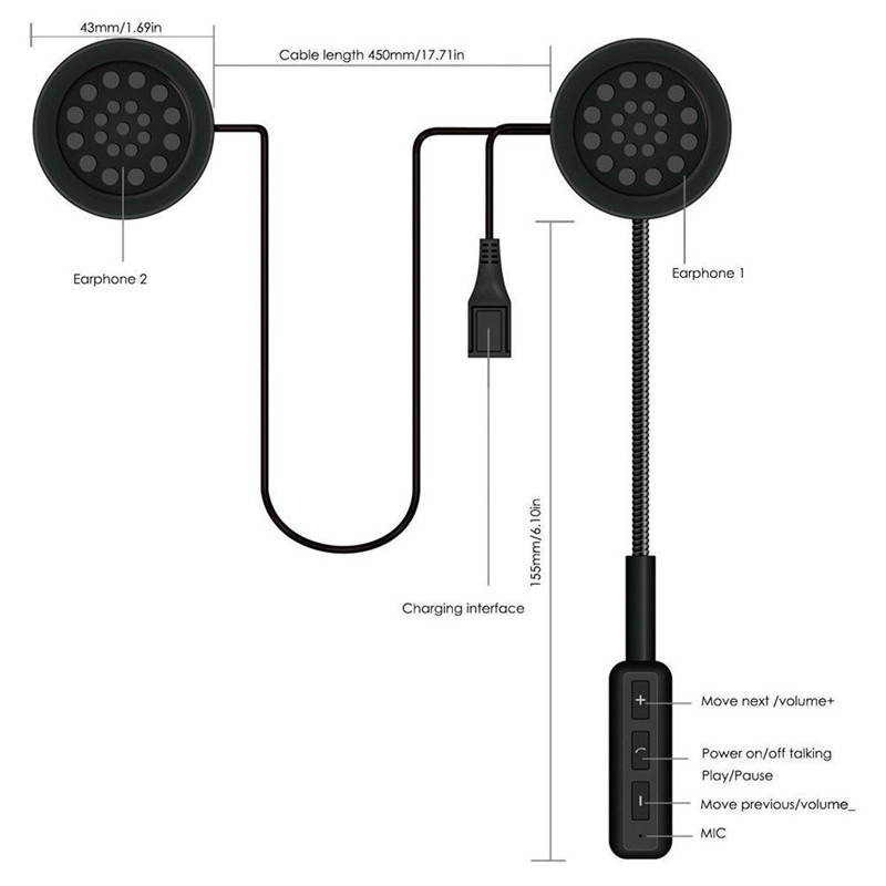 MH01 Motor Wireless Bluetooth Headset Motorcycle Helmet Earphone Headphone Dual Stereo Speaker Handsfree Music For MP3 MP4 phone