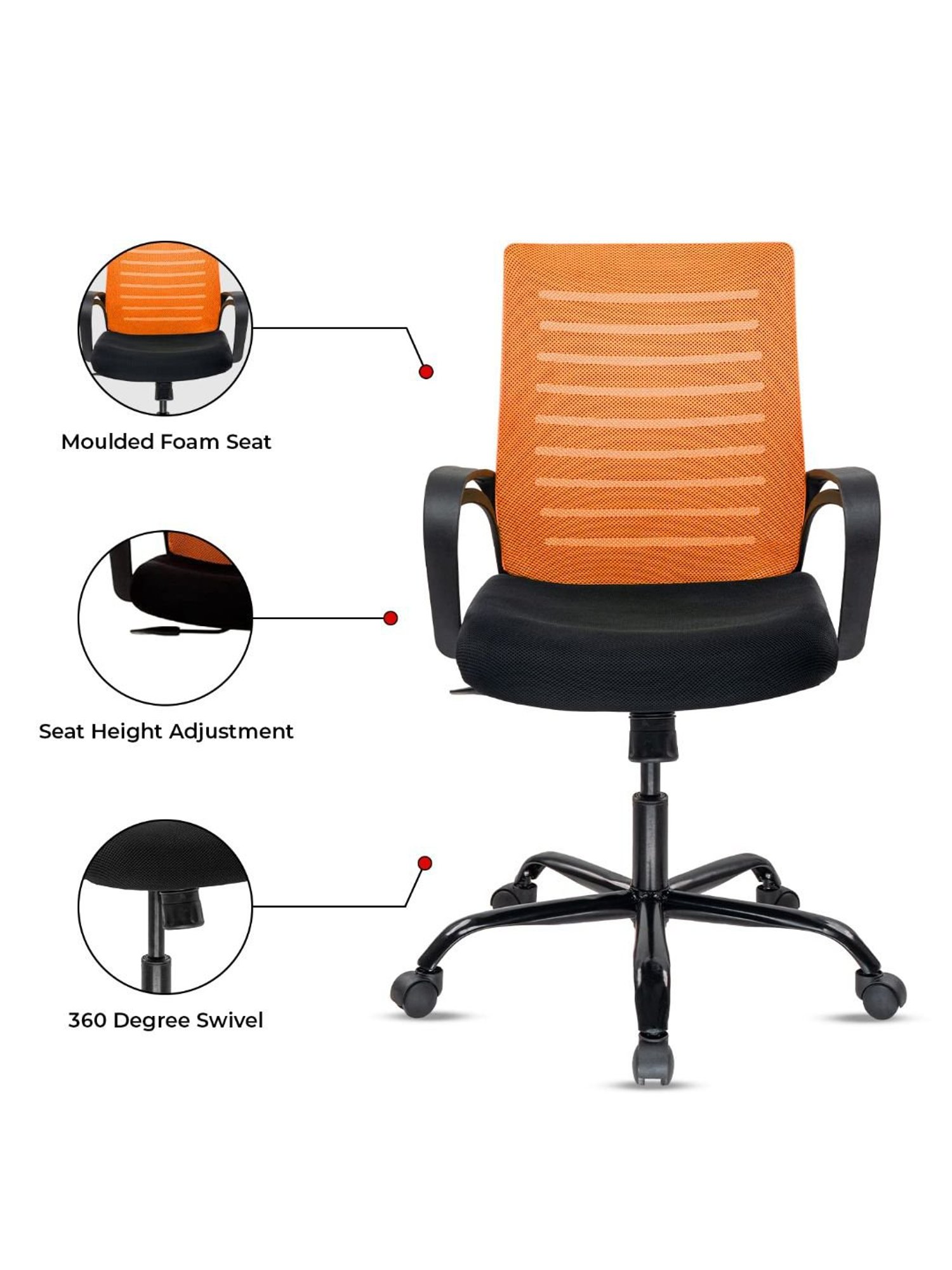 Green Soul Atom Black & Orange Foam Ergonomic Office Chair
