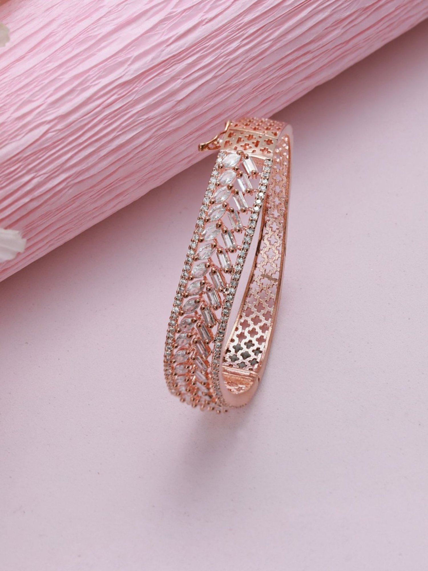 Aatmana Rose Gold-Plated American Diamond Studded Handcrafted Bangle-Style Bracelet