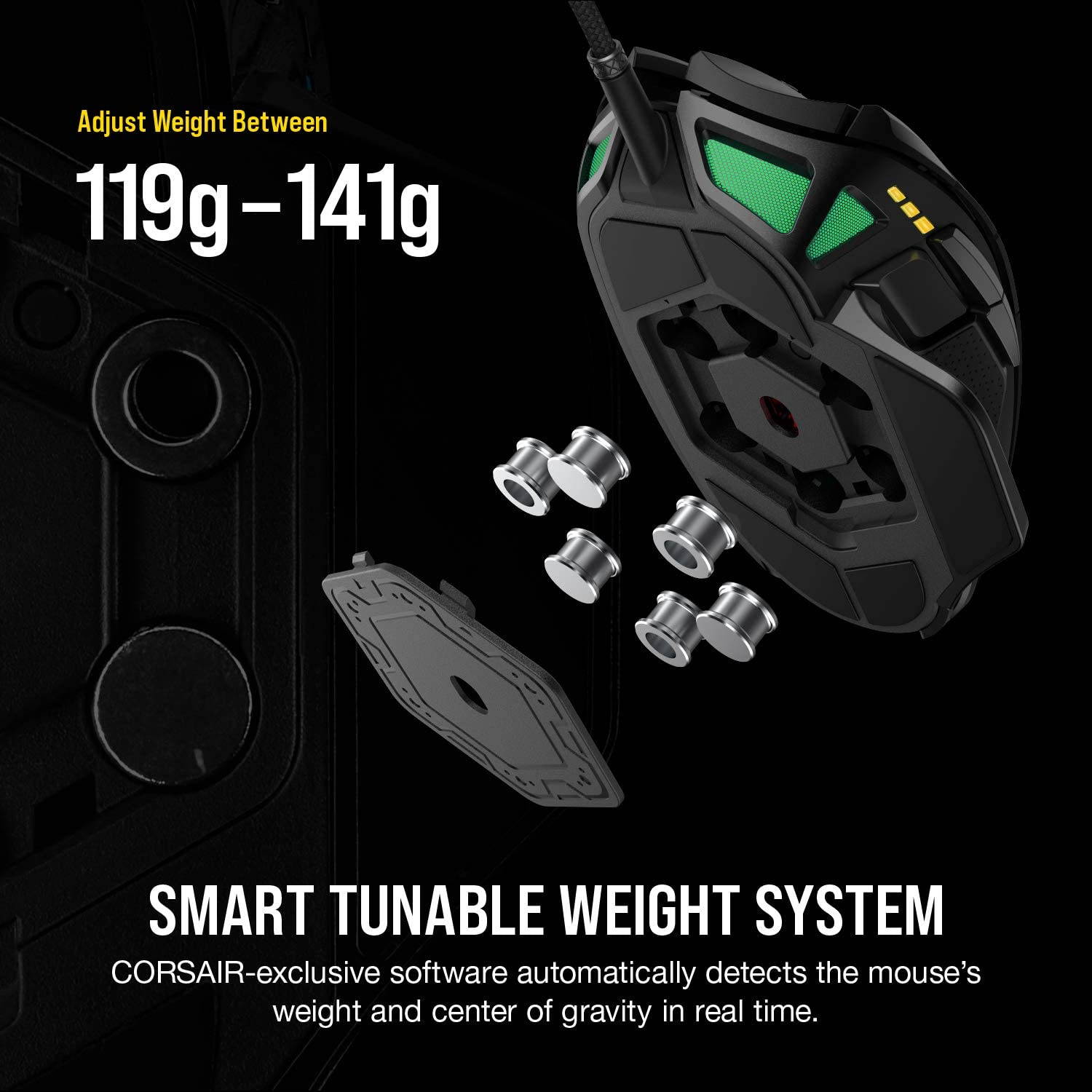 Corsair Nightsword RGB, Performance Tunable FPS/MOBA Gaming Mouse, Black, Backlit RGB LED, 18000 DPI, Optical