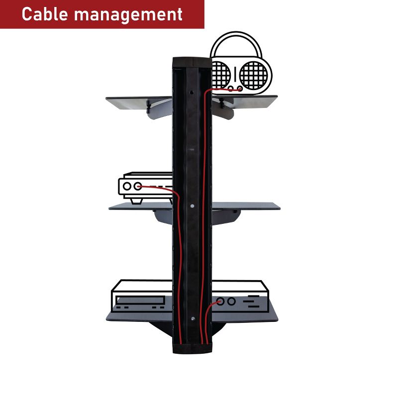 MegaMounts 3 Shelf Tempered Glass Multimedia Mounting Unit