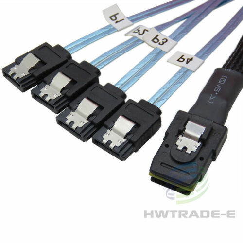 2Pcs Mini SAS SFF-8087 36Pin to 4 SATA 7Pin HD Splitter Breakout Cable 50cm Blue