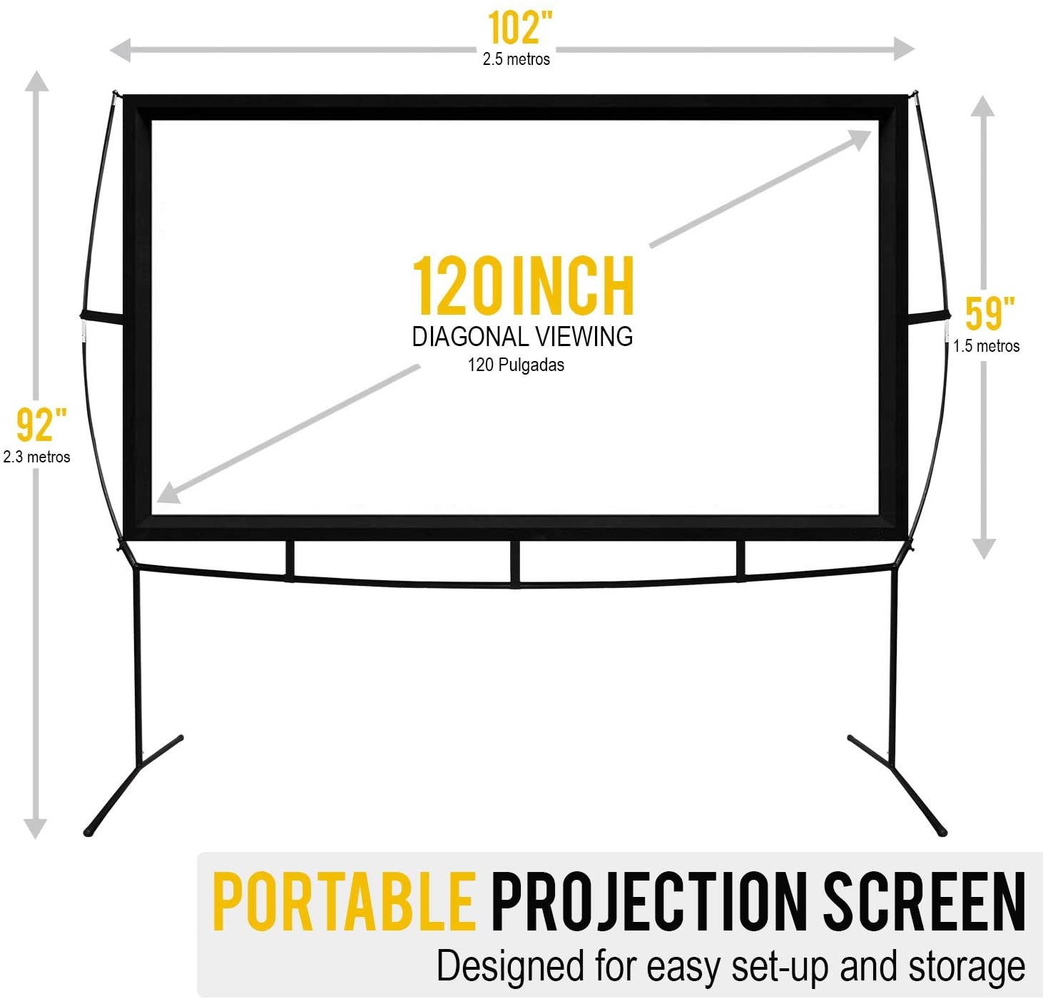 Fast Assembly Design - No Tools Needed - Jumbo 120 Inch 16: 9 Portable Outdoor and Indoor Movie Theater Front and Rear Projector Screen with Stand Legs
