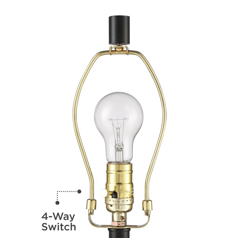 Franklin Iron Works Farmhouse Industrial Table Lamp with Night Light Bronze Metal Natural Mica Linen Drum for Living Room Bedroom