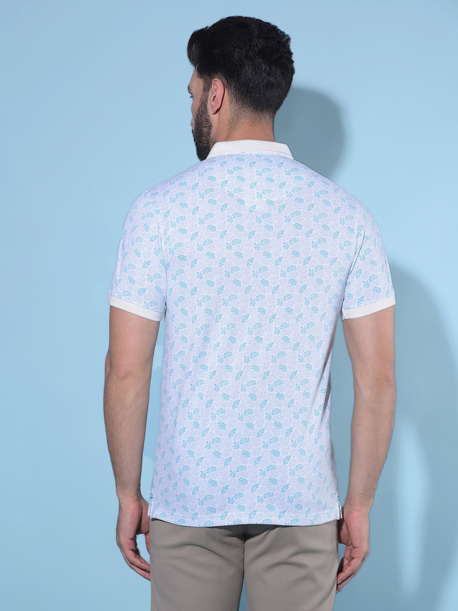 Crimsoune Club Blue Slim Fit Floral Print Polo T-Shirt