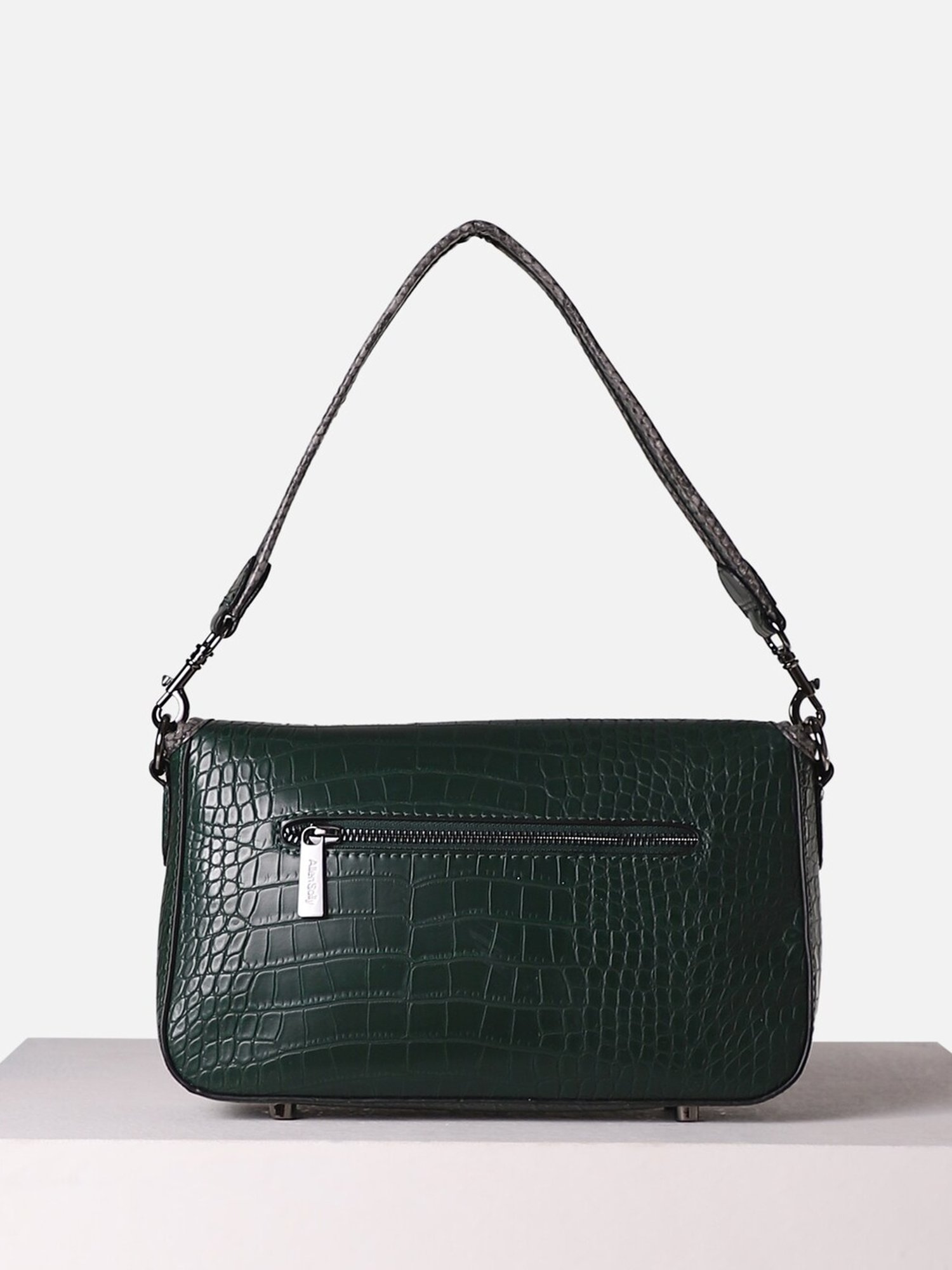 Allen Solly Green Textured Medium Shoulder Handbag