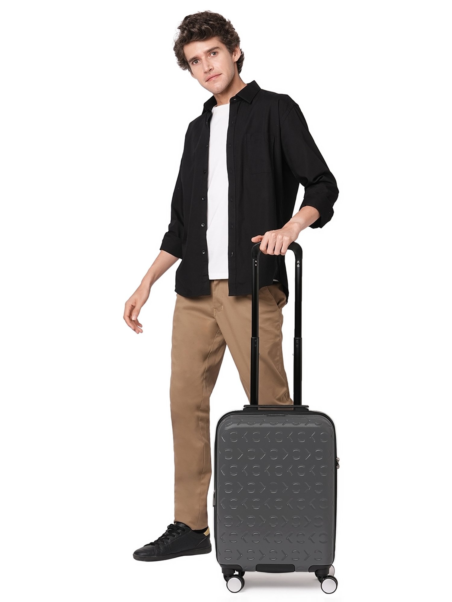 CALVIN KLEIN FLY CONTROL Grey 8 wheels Small Hard Cabin Trolley Bag