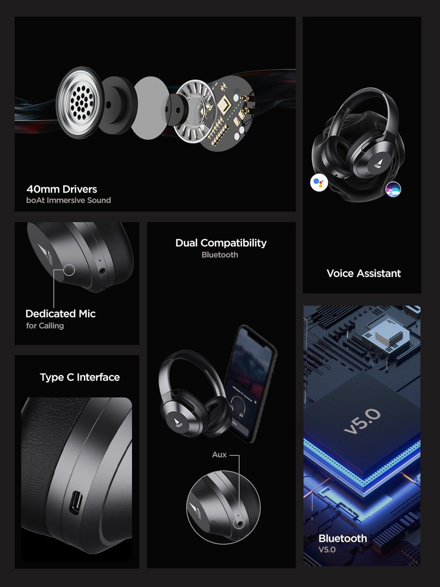 Boat Nirvanaa 751ANC T Headset with Hybrid Active Noise Cancellation & 65H Playback (Gunmetal Grey)