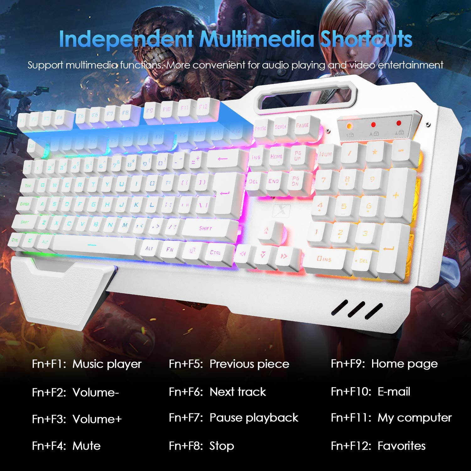 Wireless Gaming Keyboard and Mouse,Rainbow Backlit Rechargeable Keyboard Mouse with 3800mAh Battery Metal Panel,Removable Hand Rest Mechanical Feel Keyboard and 7 Color Gaming Mute Mouse for PC Gamers