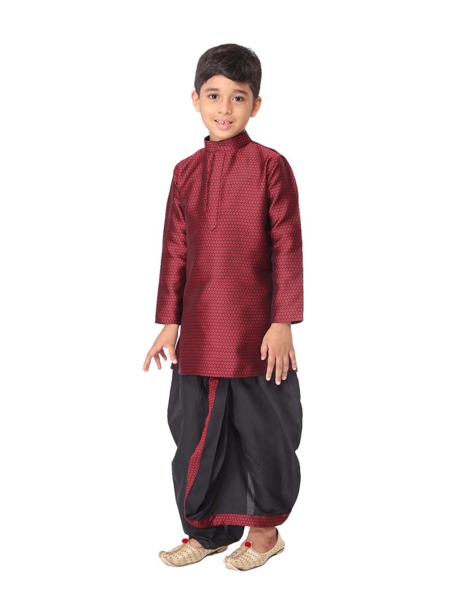 TABARD Kids Maroon & Black Printed Kurta Set