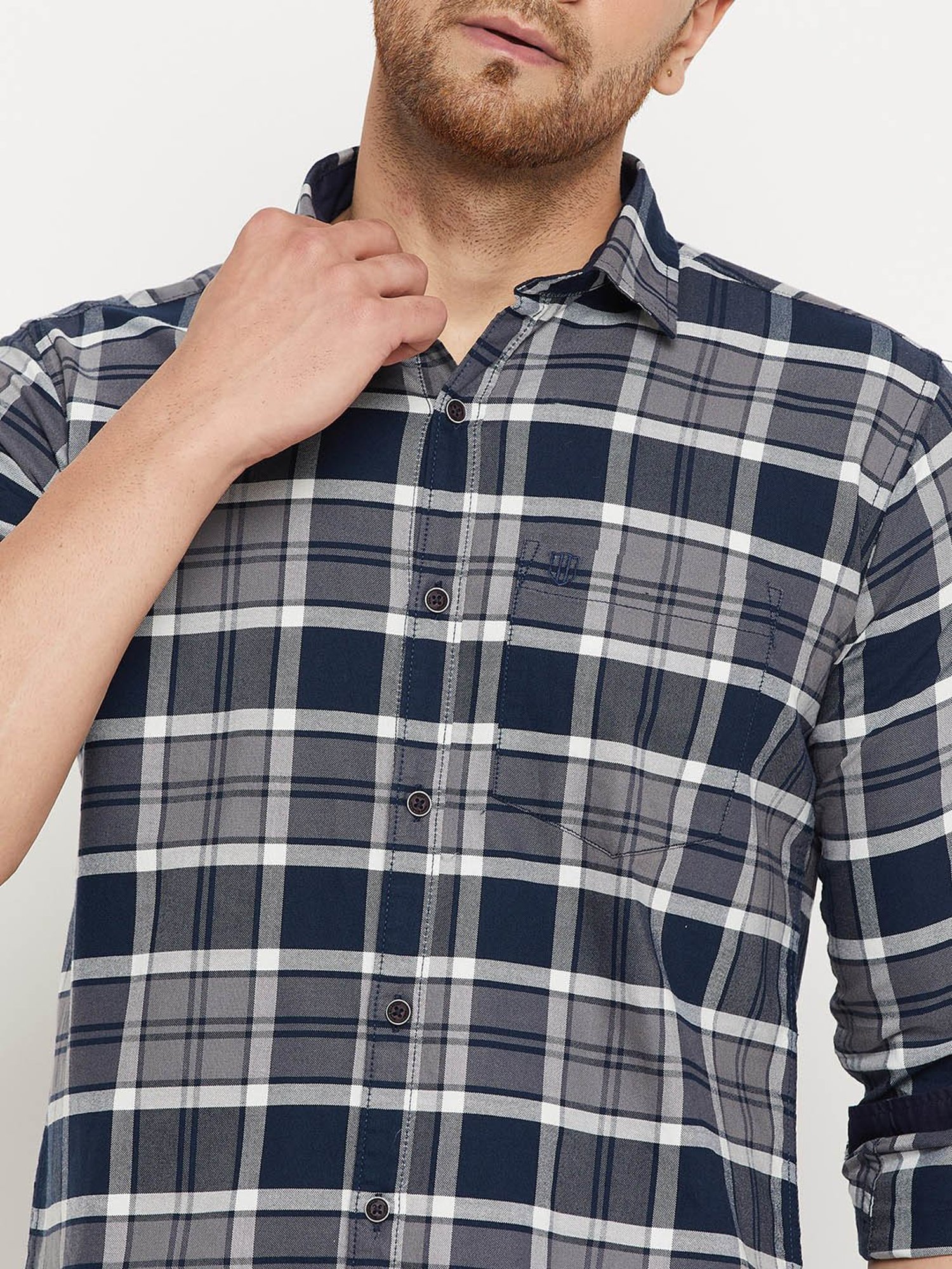 Duke Dark Grey Slim Fit Checks Shirt