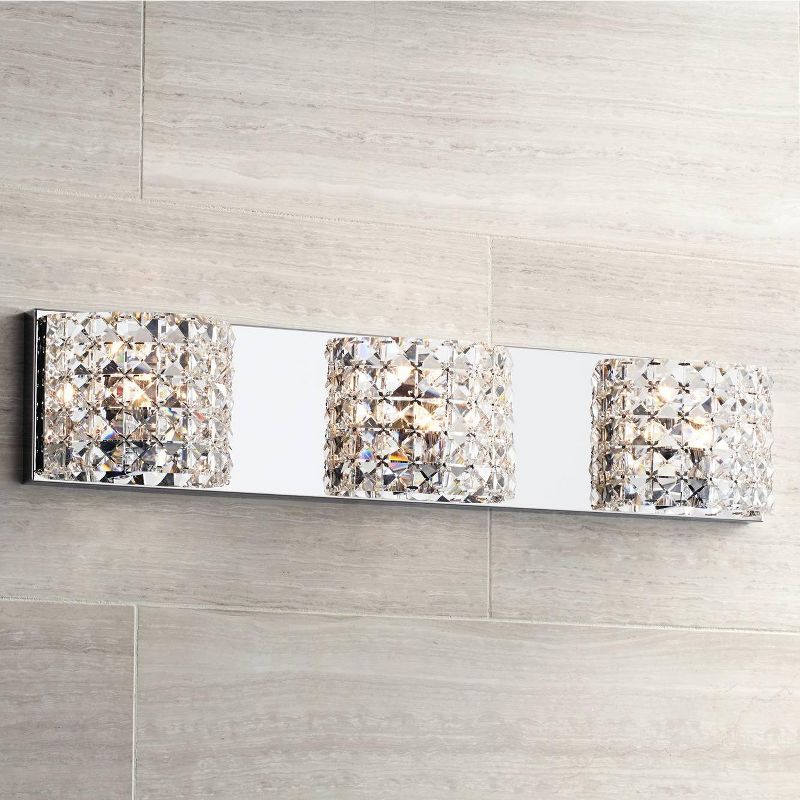 Vienna Full Spectrum Modern Wall Light Chrome Hardwired 25 1/2" Wide 3-Light Fixture Clear Crystal for Bathroom Vanity Mirror