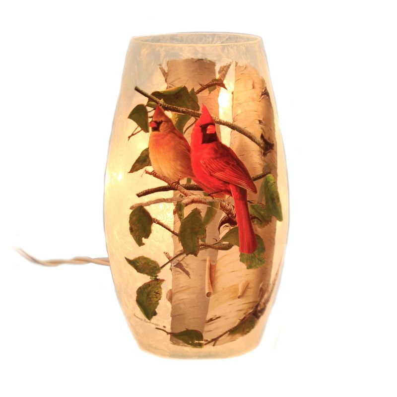 Stony Creek 7.25" Summer Cardinals Med Vase Electric Light Birds Birch Tree  -  Novelty Sculpture Lights