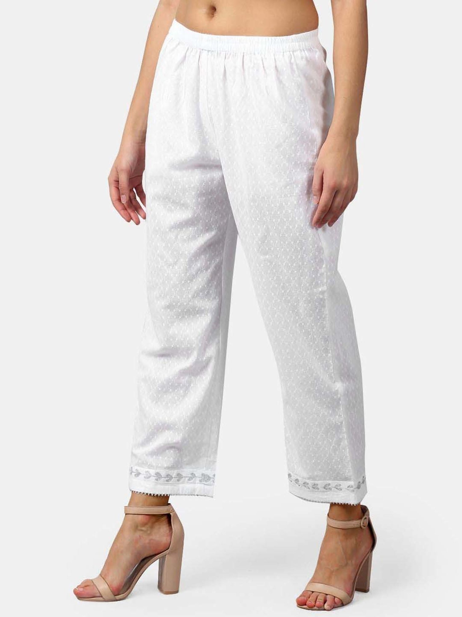 DART STUDIO White Cotton Embroidered Palazzos